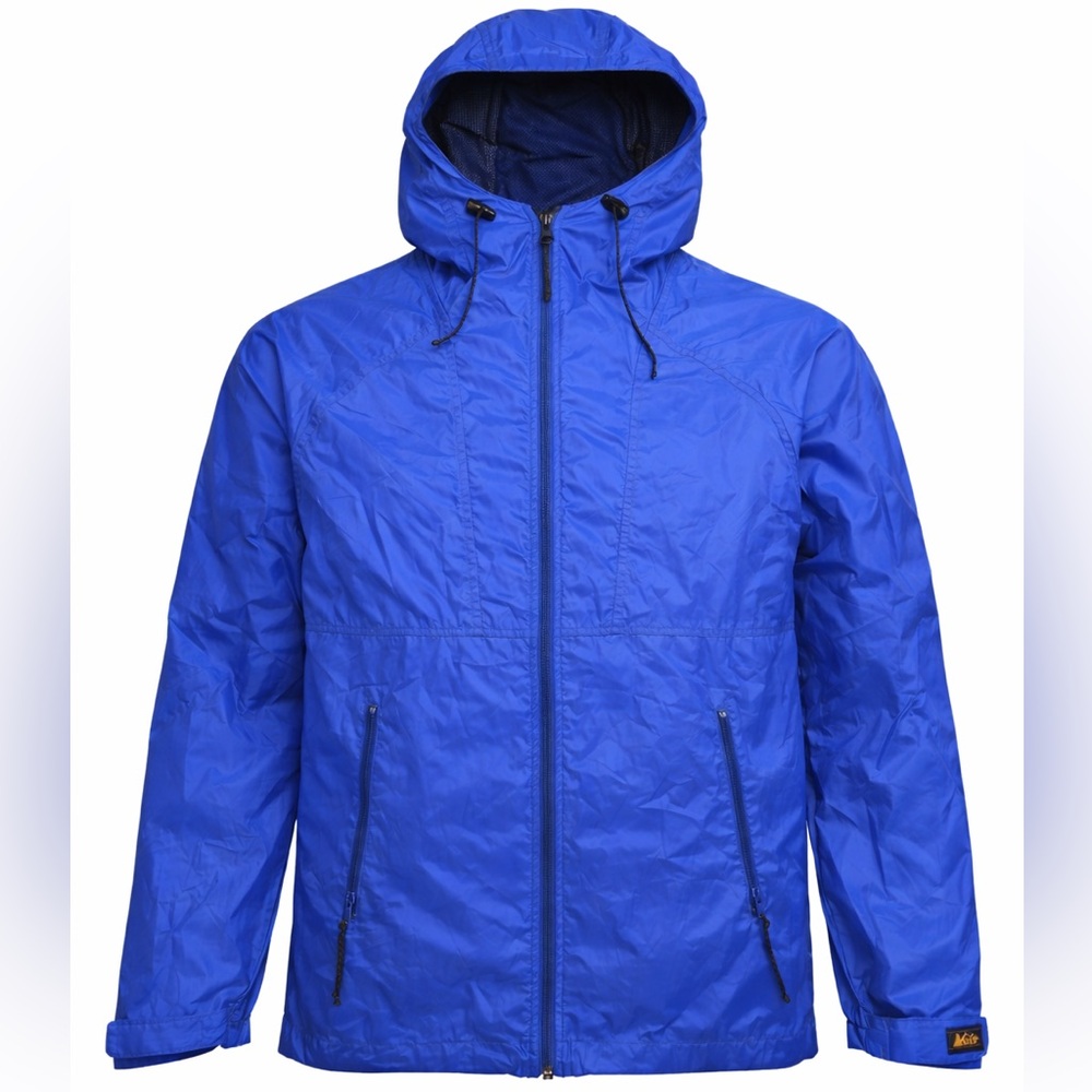 Vintage REI Blue Hooded Windbreaker Men’s Large Full Zip Nylon Rain Jacket